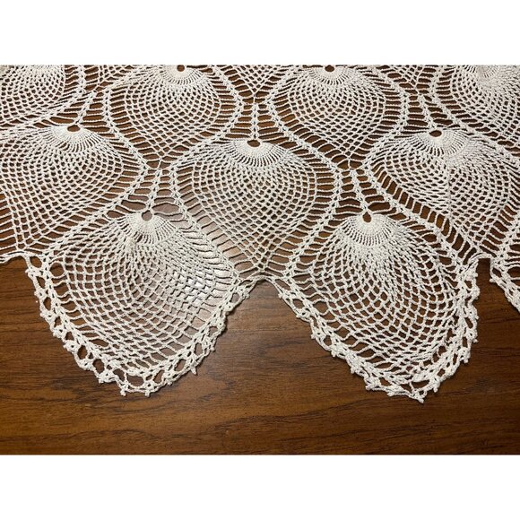 Vintage Round Crochet Tablecloth 95" Diameter Pineapple Design Ivory Cotton Hand - Picture 4 of 5